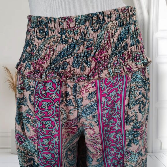 Karma Highway Palazzo Wide Leg Pants One Size Smocked Waist Boho Paisley Viscose - Picture 3 of 14